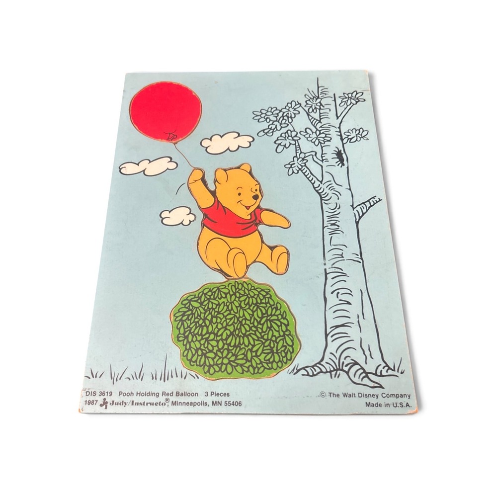 Vintage 1987 Disney Winnie the Pooh Wooden Tray Puzzle Judy Instructo 3 Piece